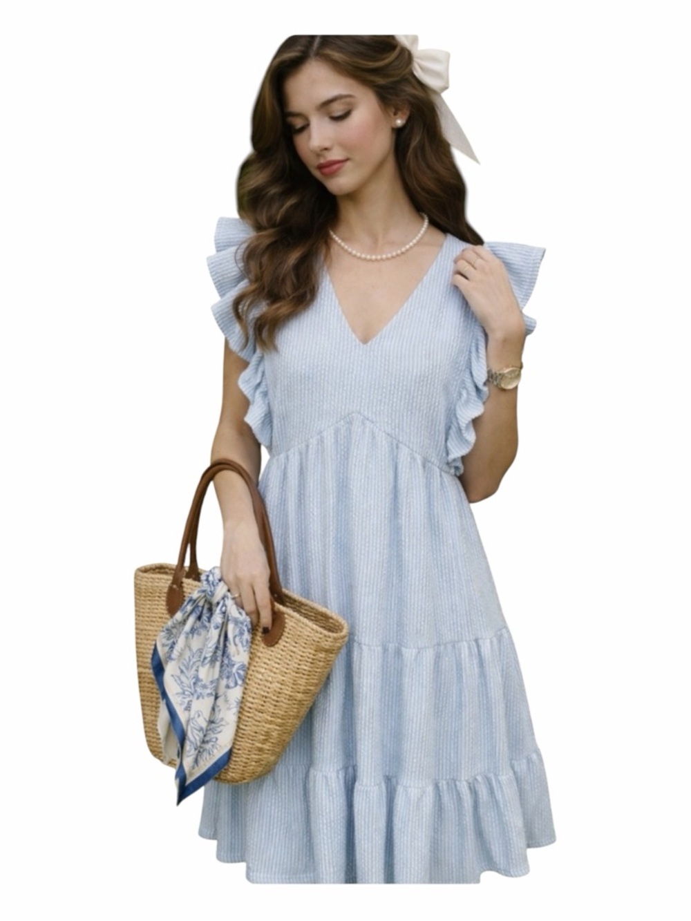 NWT! Simply Southern Ice Blue Ruffle Sleeve Dress. Size Medium.